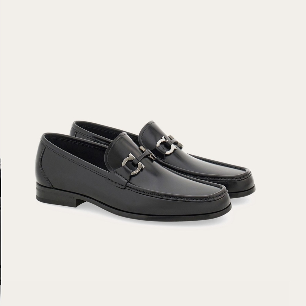 BRAND NEW Salvatore Ferragamo Black Moccasin with Gancini Ornament